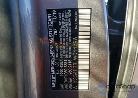 2020 Mercedes-Benz A 220 из США, поврежденный, VIN W1K3G4EB8LW044796